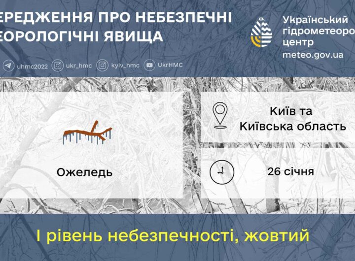 Київ у полоні негоди: ожеледь та шквальні вітри до 20 м/с паралізують столицю